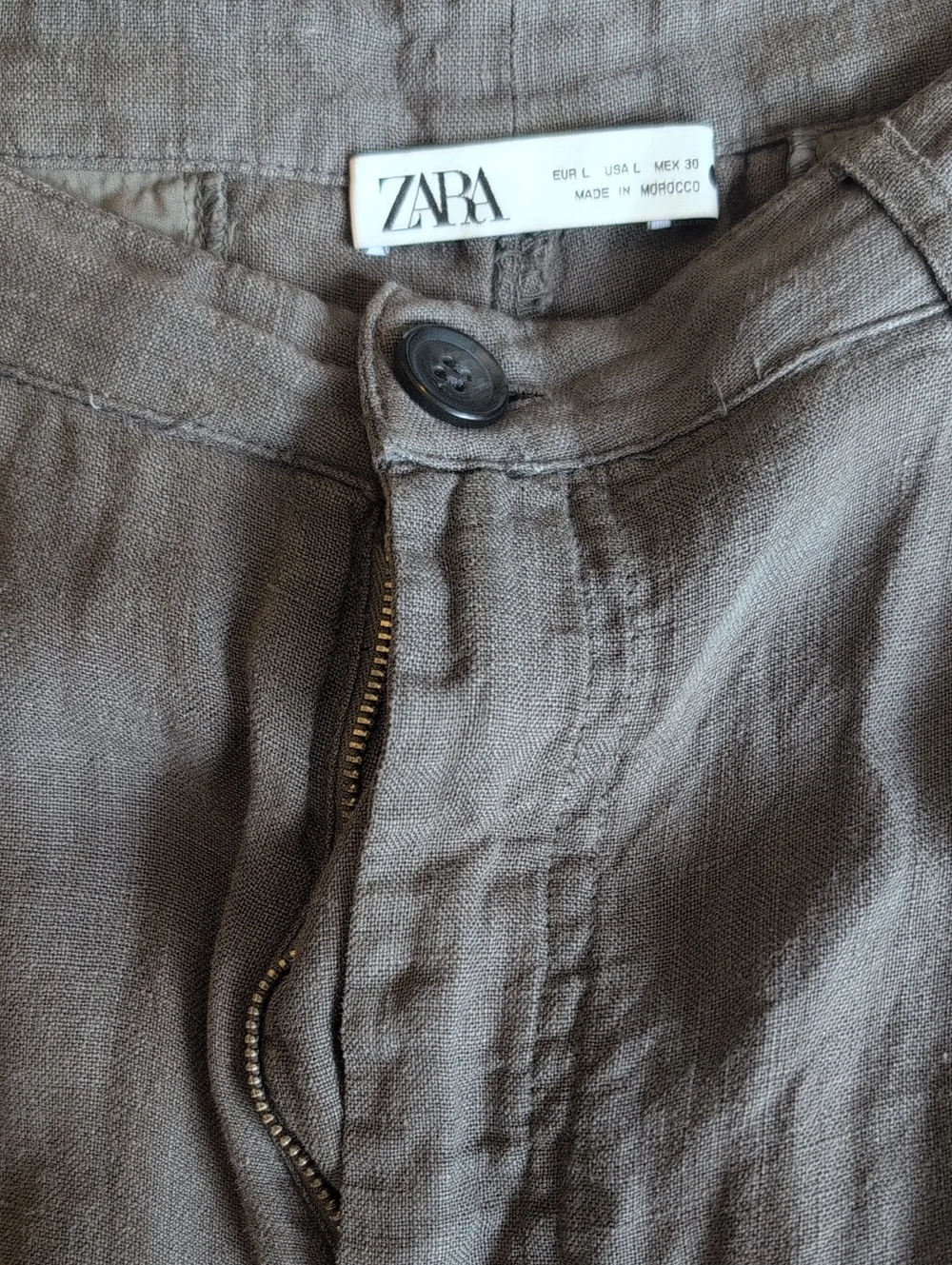 Zara Women's Charcoal Wide-Leg Linen Blend Chinos